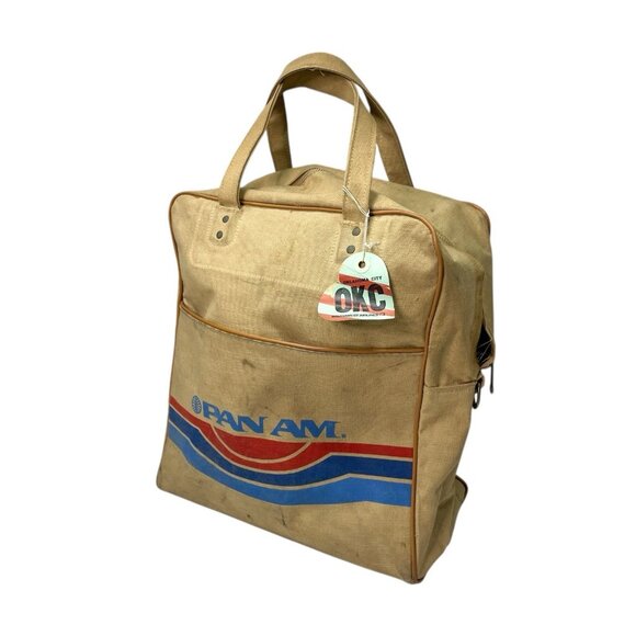 Vintage PAN AM Airlines Flight Carry-on Travel Canvas Tote Bag w/ Luggage Tags - Picture 2 of 15